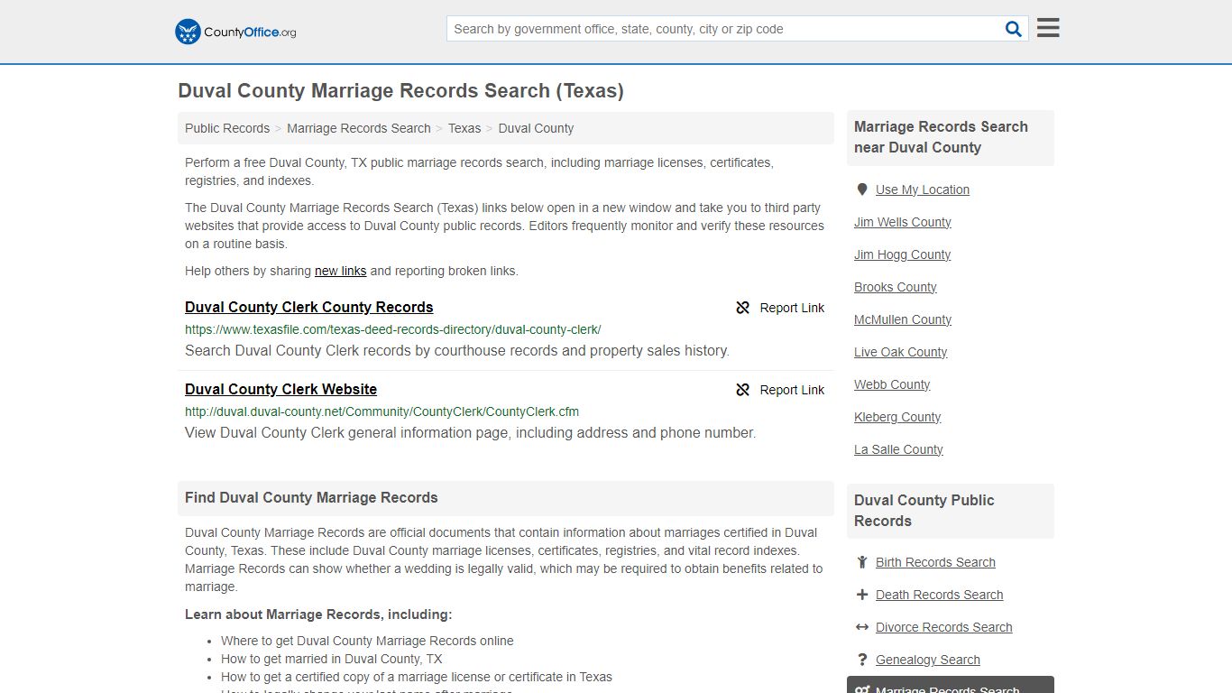 Duval County Marriage Records Search (Texas) - County Office